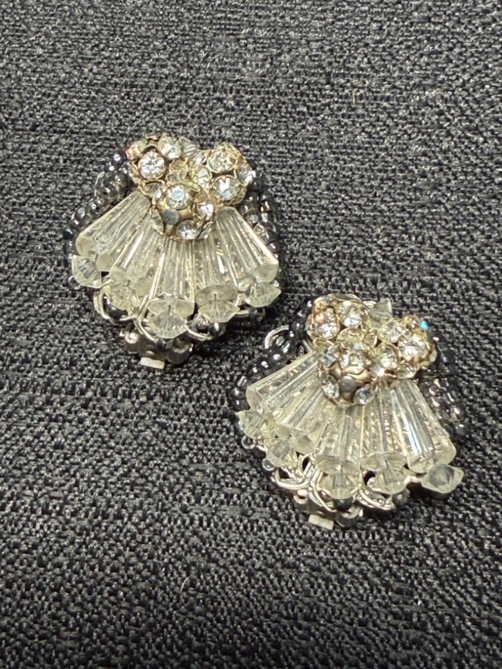 Crystal Fan Clip-On Earrings - Clear Crystals